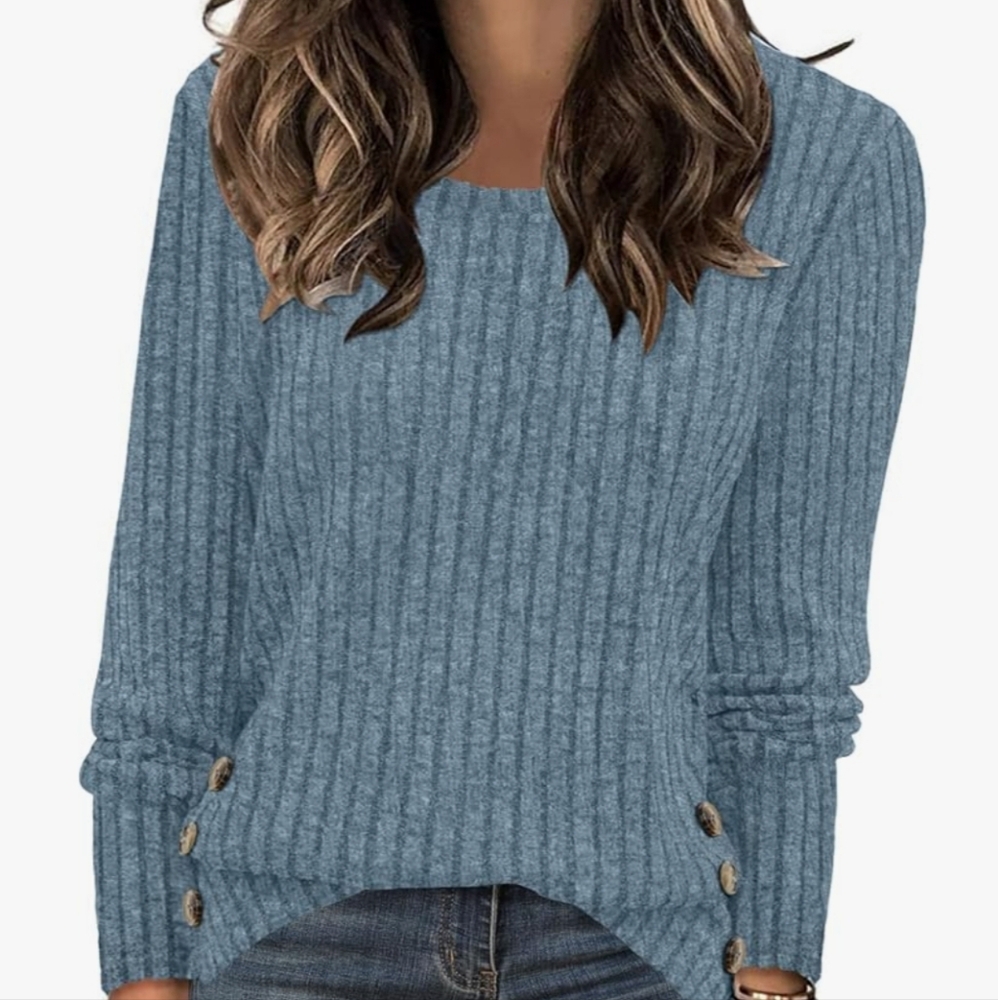 Womans Texture Dream Blue Ribbed Women's Light Sweater Crew Neck Size XL